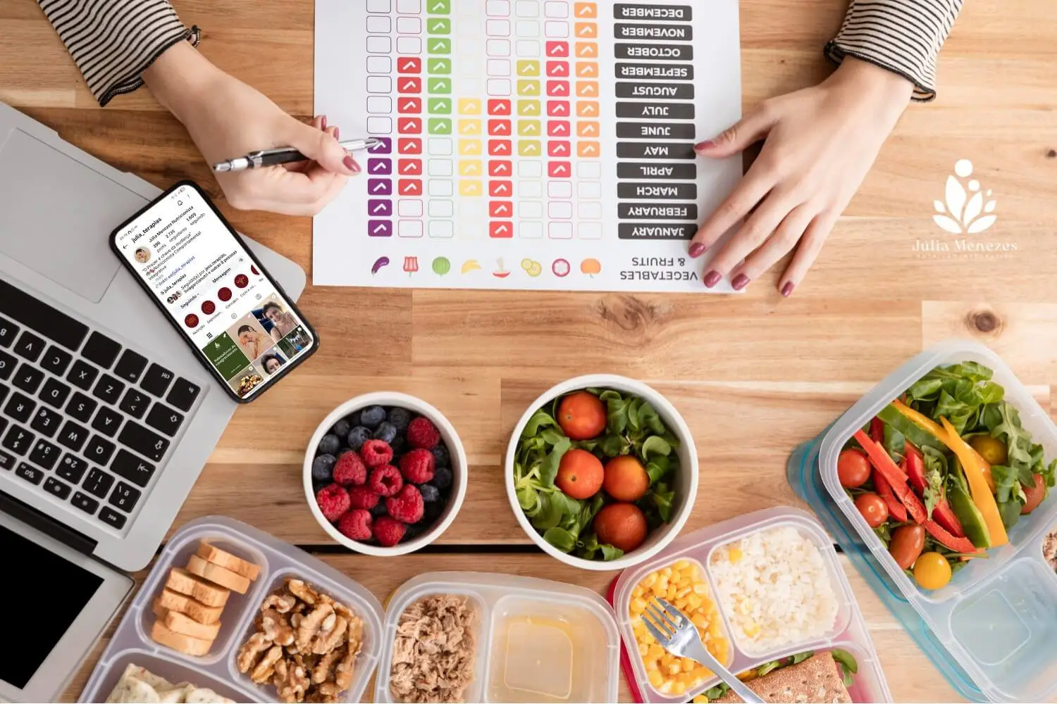 Blog Júlia Menezes - Organização alimentar semanal com frutas, legumes e refeições planejadas em uma rotina prática e saudável